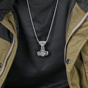 Retro Nordic Style Viking Thor's Hammer Steel Necklace Unisex Everyday Wear Geometric Pendant <b>Cross</b> Pattern - Product Image 3