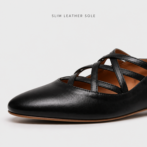 Chaussures de danse (ballet, derby, jazz) à brides croisées en cuir véritable faites à la main, avec semelle en cuir noir, fabriquées à Guangzhou - Product Image 3