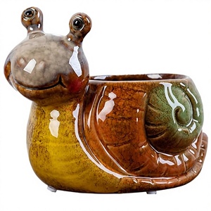 Modern Sevimli Hayvan Figürlü Seramik Saksı, Drenaj Delikli - Salyangoz Şeklinde Sukulent Saksısı - Product Image 1