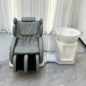Fauteuil de lavage électrique rotatif pour salon, lit de massage en cuir PU gris foncé, mobilier de salon de coiffure - Product Image 2