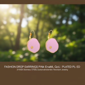 Pendientes de Moda con Esmalte Rosa, Chapados en Oro, Acero Inoxidable 316L, Joyería Sostenible y Resistente - Product Image 3