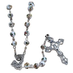 8mm Silver <strong>Italian</strong> Cloisonne <strong>Rosary</strong> Necklace with <strong>Rosary</strong> Crucifixs - Product Image 2