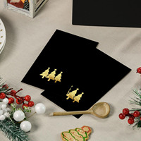 Servilletas Desechables Decorativas de Papel Negro con Lámina Dorada de Árboles de Navidad para Almuerzo y Cena