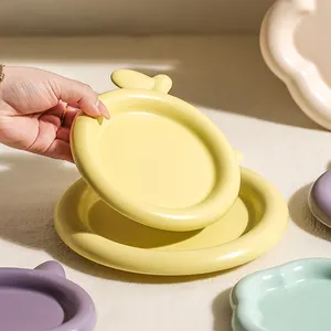 Elegant Color Glazed Cute Shaped Porcelain Snack Dessert Serving Dishes Plates Ceramic Dinner Plate