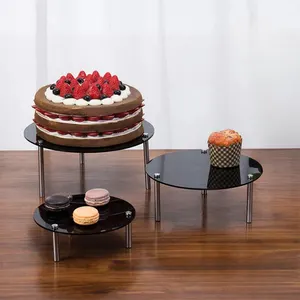 Пользовательские черный акриловый уровень торт стол свадебный торт стенд свадебный каскад кекс торт стенд