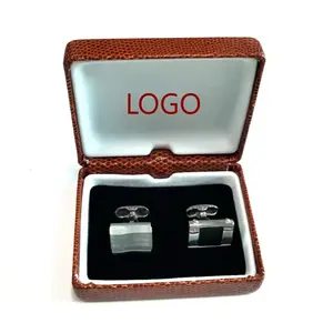 Compact Leather Cufflink Box with Custom Logo Travel Business Cufflink Packaging Box