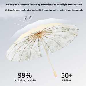 Parapluie pliant double 16 baleines, grande taille 70%, en plastique coloré, à commande manuelle, protection solaire et pluie - Product Image 3