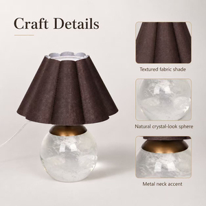 Lámpara de mesa moderna con esfera de cristal, pantalla de tela plisada, lámpara decorativa de noche para dormitorio, sala de estar, hotel, proveedor de fábrica - Product Image 3