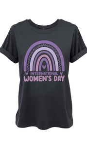 T-shirt per la Giornata Internazionale della Donna, casual da donna, vestibilità ampia, stampa arcobaleno, 100% cotone, girocollo, manica corta, primavera estate - Product Image 1
