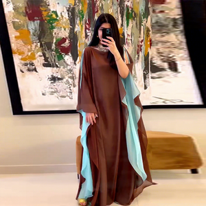 Fabricant Robe Musulmane Papillon Manches Chauve-Souris Arabe Style Dubaï Deux Couches Bicolore Abaya Caftans - Product Image 1