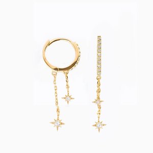 Boucles d'oreilles pendantes Ji Xing tendance, plaquées or, style étoile glacée, avec longue chaîne et pampilles, pour femmes et jeunes filles - Product Image 4