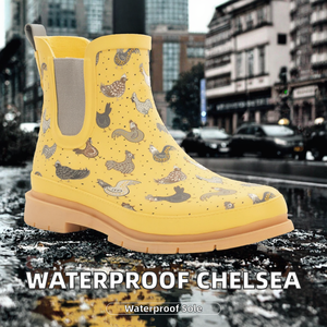 Custom Patterns Women's Waterproof Chelsea <b>Ankle</b> Rain Boot with Elastic Gore Rubber Stylish for Rainy Days and Summer - Product Image 2