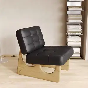 Cadeiras nórdicas modernas de meados do século para sala de estar cadeira lateral sem braços de couro sintético wabi-sabi