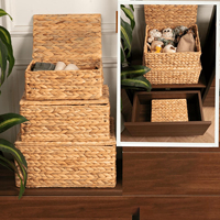 Boîte de rangement tissée de style campagnard avec couvercle anti-poussière, idéale pour les vêtements de chambre ou les jouets et articles divers du salon