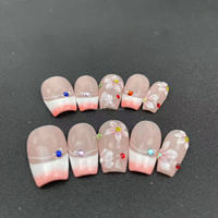 Método de mezcla de uñas prensadas a mano pura Talla francesa Estilo de flor pequeña Fábrica reutilizable de alta calidad al por mayor