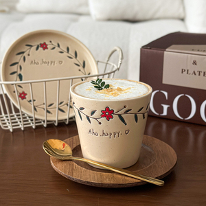 ถ้วยชาและจานรองเซรามิกขายส่ง ลายดอกไม้สไตล์วินเทจ ถ้วยกาแฟเซรามิก ถ้วยลาเต้ไม่มีหูจับ - Product Image 5