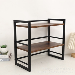 Étagère de rangement de bureau en fer et bois à 2 niveaux, organisateur de bureau pour livres, électronique, cuisine, salon - Product Image 1