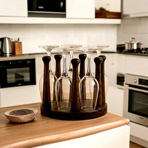 Support à verres à vin en bois fait main, forme ronde, finition lisse, pour dégustations de spiritueux et occasions spéciales, mariages - Product Image 1