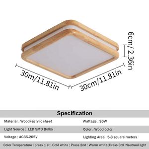 Plafoniera in Legno e Acrilico da 30W con 3 Colori di Illuminazione Variabili per Camera da Letto - Product Image 6