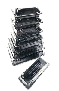 Vente de gros Boîte à emporter Boîte d'emballage jetable écologique de qualité alimentaire en plastique PET noire rectangulaire pour sushis et salades - Product Image 2