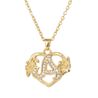 Collier pour homme Qiuhan OEM en laiton avec initiale personnalisée, micro-pavé de zircon, émail A-Z, chaîne à maillons en forme de cœur, argent/or rose/or 18 carats