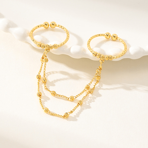Bagues connectées plaquées or de Dubaï pour femmes, avec perles arabes, style bague esclave, bijoux du Moyen-Orient - Product Image 1