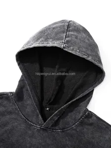 Sudadera con capucha transpirable lavada Vintage Unisex tela de rizo de algodón pesado personalizada para bordado sudadera holgada - Product Image 3