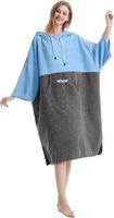 Poncho de surf premium à capuche, bicolore bleu-gris, avec poche kangourou, séchage rapide, serviette de plage en microfibre absorbante