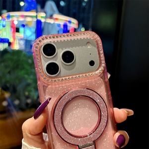 Glitter Magnetic <b>PC</b>+TPU Bracket Phone Case for iphone 17 16 15 Pro Max with Diamond Studded Shockproof Cover - Product Image 4