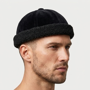 Sombrero <span class=keywords><strong>de</strong></span> Pana Vintage <span class=keywords><strong>de</strong></span> Color Liso con Imitación <span class=keywords><strong>de</strong></span> <span class=keywords><strong>Lana</strong></span> <span class=keywords><strong>de</strong></span> Cordero, Estilo Landlord sin Visera - Product Image 5