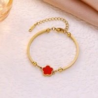 Pulsera de Acero Inoxidable con Dijes de Trébol de Cinco Hojas, Geométrica, Vintage, con Circonitas, Chapada en Oro, Resistente al Agua, para Mujer