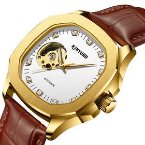 Magnífico Reloj Mecánico Geométrico para Hombre, Cristal de Vidrio, Textura Negra, Manecillas Luminosas, Resistente al Agua, Caja de Acero Inoxidable - Product Image 1