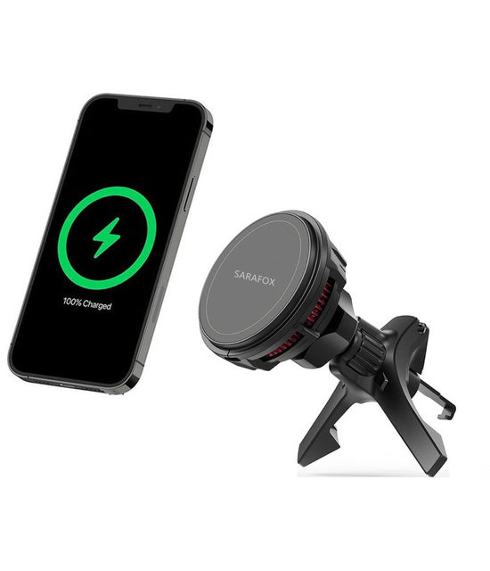Sarafox T6 Ice Cooling Car Charger Magnetic Wireless Charging Mount Air Vent 15W Fast Charger for iPhone 15 14 13 12 Magsafe