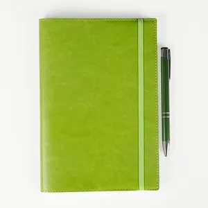 A5 hijau penutup lembut Notebook kulit kertas dan pena dengan elastis pemegang pena 80 lembar alat tulis set