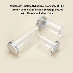 Bán buôn Tùy chỉnh hình trụ trong suốt Pet 330ml 400ml 500ml nhựa chai nước giải khát với nắp nhôm cho nước trái cây - Product Image 6