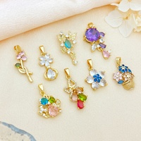 Pendentif transfrontalier, design floral estival frais, accessoires de bijoux DIY, fleur colorée simple en fer électroplaqué incrustée de zircon