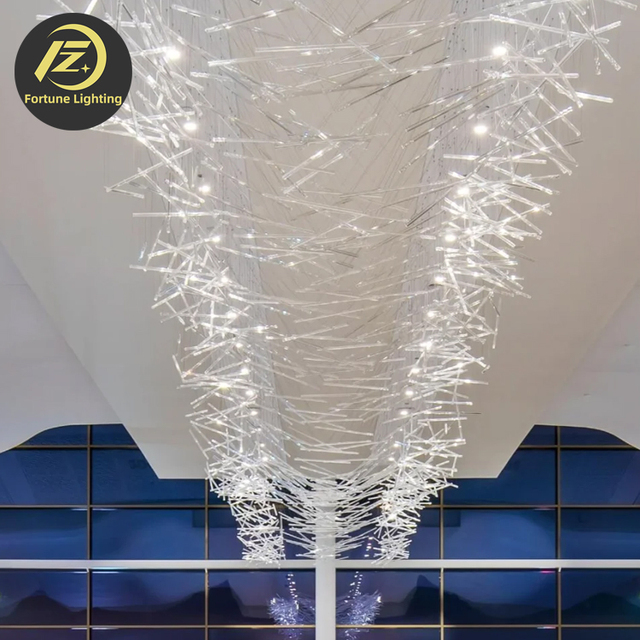 Customized Creative Non-Standard Engineering Glass Crystal Chandelier Long Pendant Lights Stainless Steel White Lighting