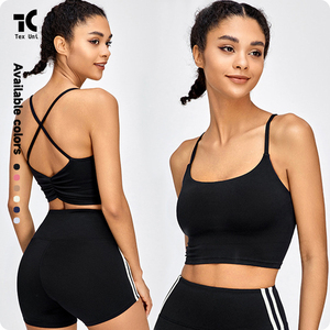 Soutien-gorge de sport pour femme, style <span class=keywords><strong>euro</strong></span>-américain, fines bretelles croisées, froncé, dos ouvert, respirant, séchage rapide, antichoc, pour la course à pied et le fitness - Product Image 3
