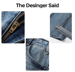 Huanqiu Vente en gros Jeans en denim japonais coupe droite classique imprimé étoiles décontracté jambe large ample en denim selvedge - Product Image 5