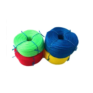 Gran oferta de China, cuerdas de embalaje de cuerda de polietileno PE de tres hebras con Color rojo amarillo para la industria pesquera, tamaños de 3MM y 5MM