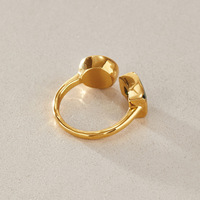 Bague ouverte asymétrique en acier inoxydable plaqué or 18 carats avec zircon cubique vert et perle, étanche, bijoux pour femmes, cadeau raffiné
