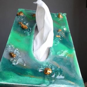 Elegante caja de soporte de papel tisú con diseño de flores de madera impresa en resina de mármol pulido decoración del hogar Comedor Cocina dormitorio - Product Image 1