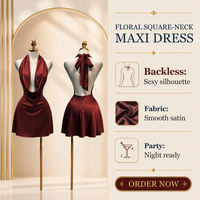 Robe de soirée mini sexy moulante sans manches en satin bordeaux pour femme, style club, dos ouvert, personnalisable OEM/ODM, marque privée