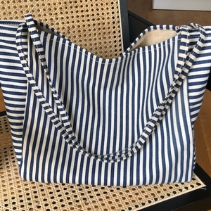 Striped Canvas Cotton <b>Tote</b> <b>Bag</b> Large Capacity Shoulder Shopping <b>Bags</b> Custom Summer Travel Beach <b>Bag</b> Ladies Casual <b>Tote</b> Handbags - Product Image 6