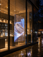 Écran LED transparent pour vitrine à bijoux et présentoir en verre