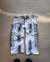 Personnalisé 100% Coton Applique Graphique Patchs Brodés Empilés Pantalon de Survêtement Évasé Strass Lavage À L'acide Jogger Pantalon Évasé
