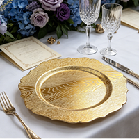 Assiettes de présentation Wojia 13 pouces en plastique électroplaqué motif bois argenté, bord festonné, pour hôtels, restaurants et réceptions de mariage