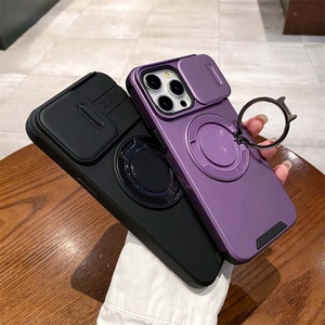 Funda para Teléfono con Anillo Giratorio de 360 Grados y Lente Deslizante para Cámara, Compatible con iPhone 17 Pro Max, 16, 15, 14, 13, 12, 11 Plus, Color Naranja, con Soporte - Product Image 3