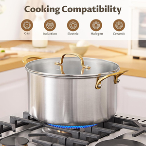 High Quality Triply Stainless Steel 9 Qt Dutch Oven Glass Lid Dishwasher Safe Heat Resistant Gold Handles Gas Induction American - Product Image 5