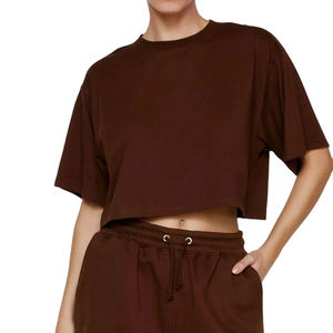 Conjunto de 2 Piezas de Verano Casual y Transpirable para Mujer, Top Corto y Pantalones Cortos de Algodón - Product Image 2